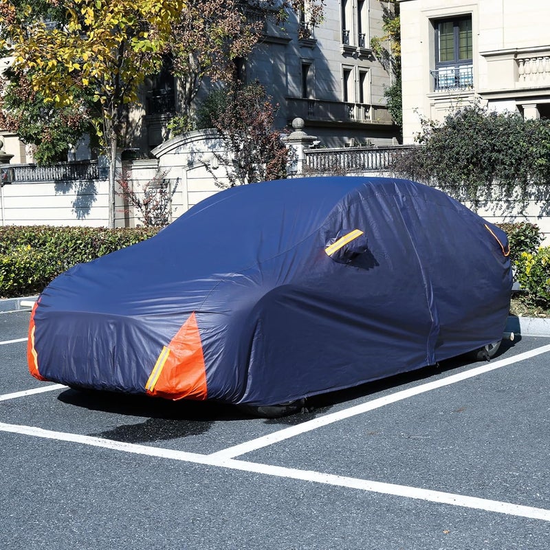 DINGHAO Tesla Model 3 Car Cover Waterproof All Weather, 6 Layers Outdoor Full Exterior Cover Rain Sun UV Snowproof Protection with Zipper Cotton, Mirror Pocket and Charging Port - Image 5